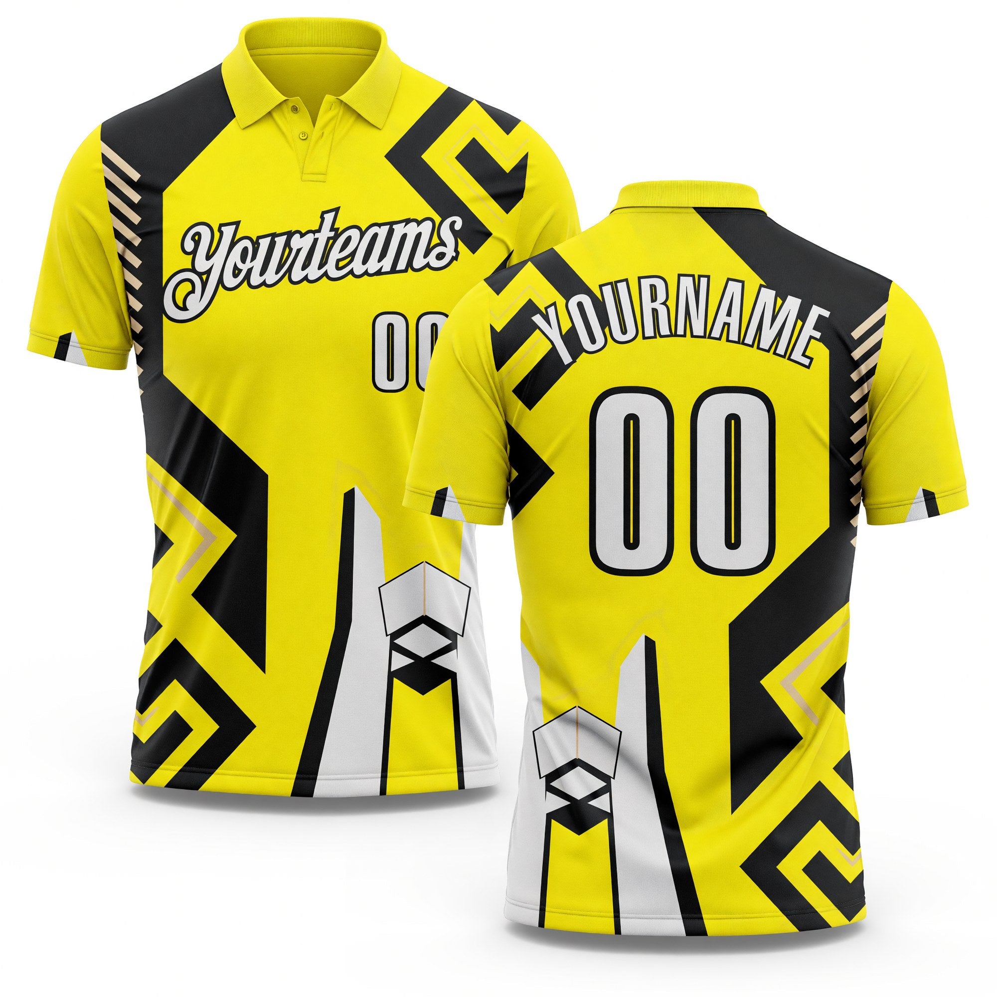 Custom Light Yellow White-Black Tribal Geometric Performance Polo Shirt