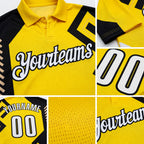 Custom Light Yellow White-Black Tribal Geometric Performance Polo Shirt detail