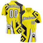 Custom Light Yellow White-Black Tribal Geometric Performance Polo Shirt photo 1