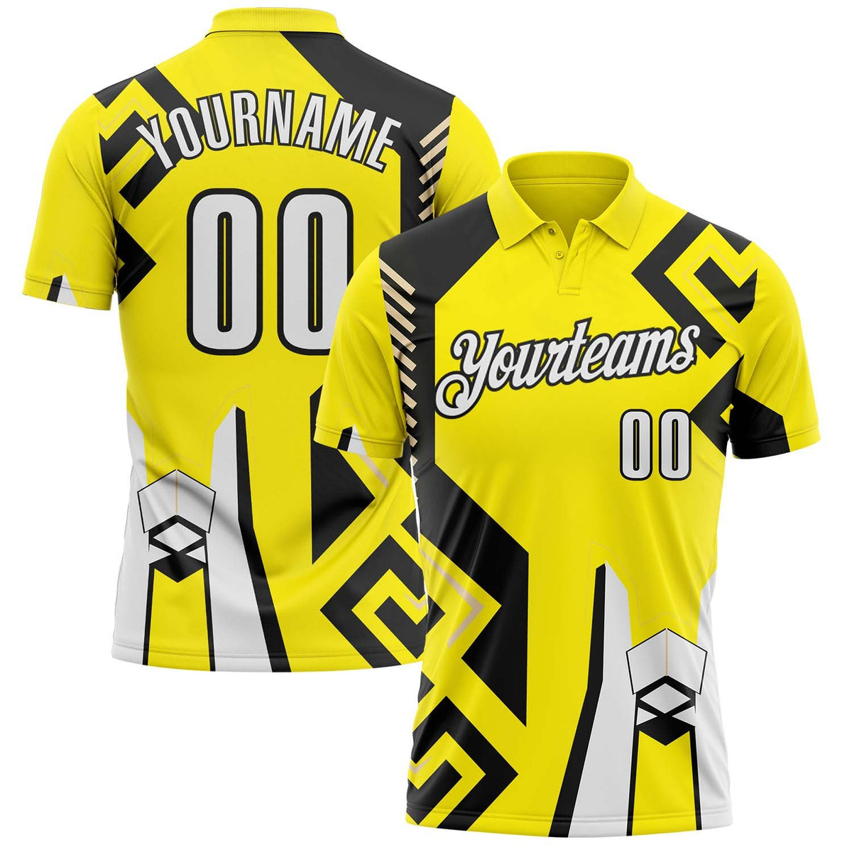 Custom Light Yellow White-Black Tribal Geometric Performance Polo Shirt photo 1