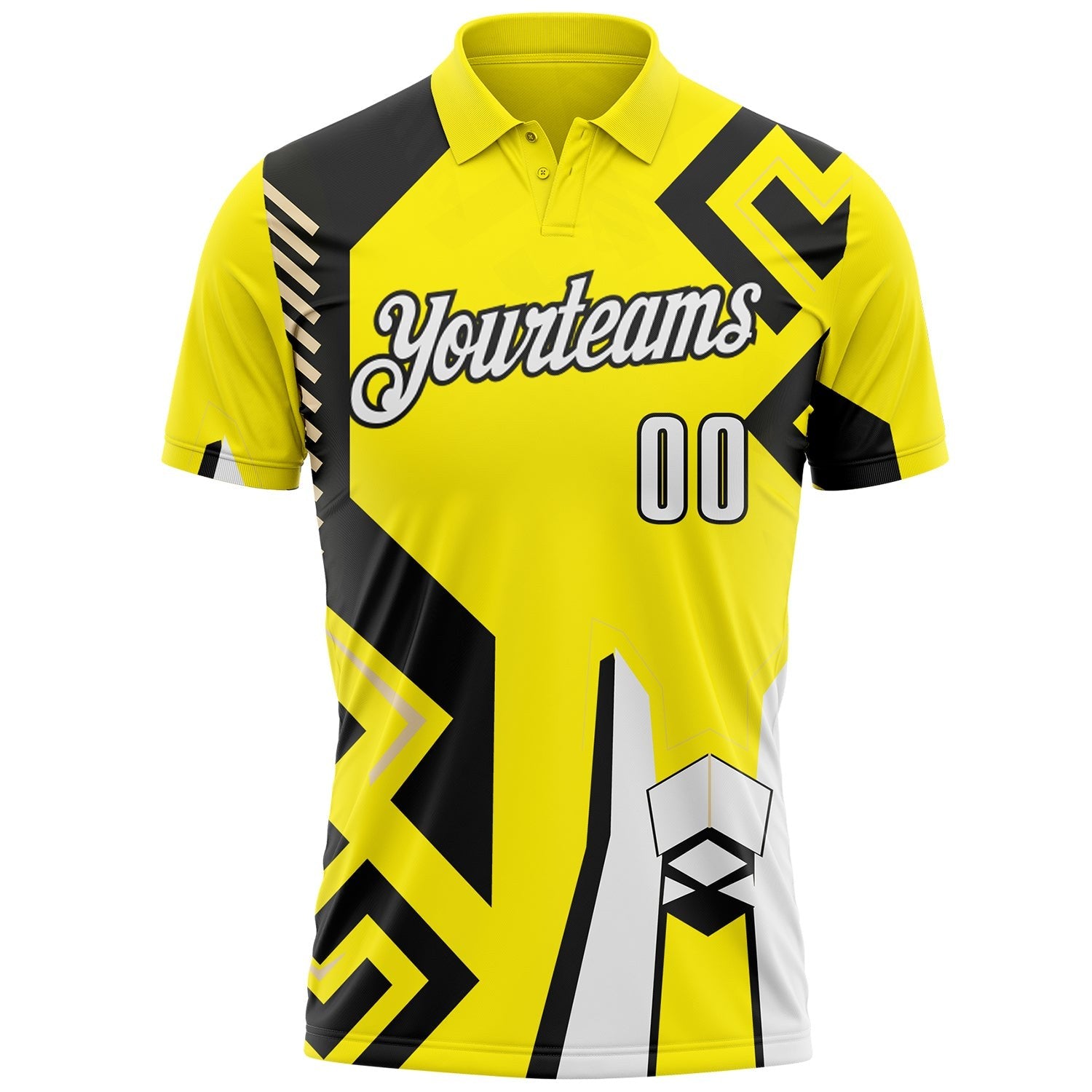 Custom Light Yellow White-Black Tribal Geometric Performance Polo Shirt photo 2