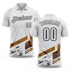 Custom White Old Gold-Black Geometric Grid & Stripe Performance Polo Shirt