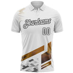 Custom White Old Gold-Black Geometric Grid & Stripe Performance Polo Shirt photo 2