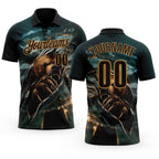 Custom Blue Brown-Old Gold Darts Bear Dartboard Performance Polo Shirt