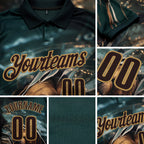 Custom Blue Brown-Old Gold Darts Bear Dartboard Performance Polo Shirt detail