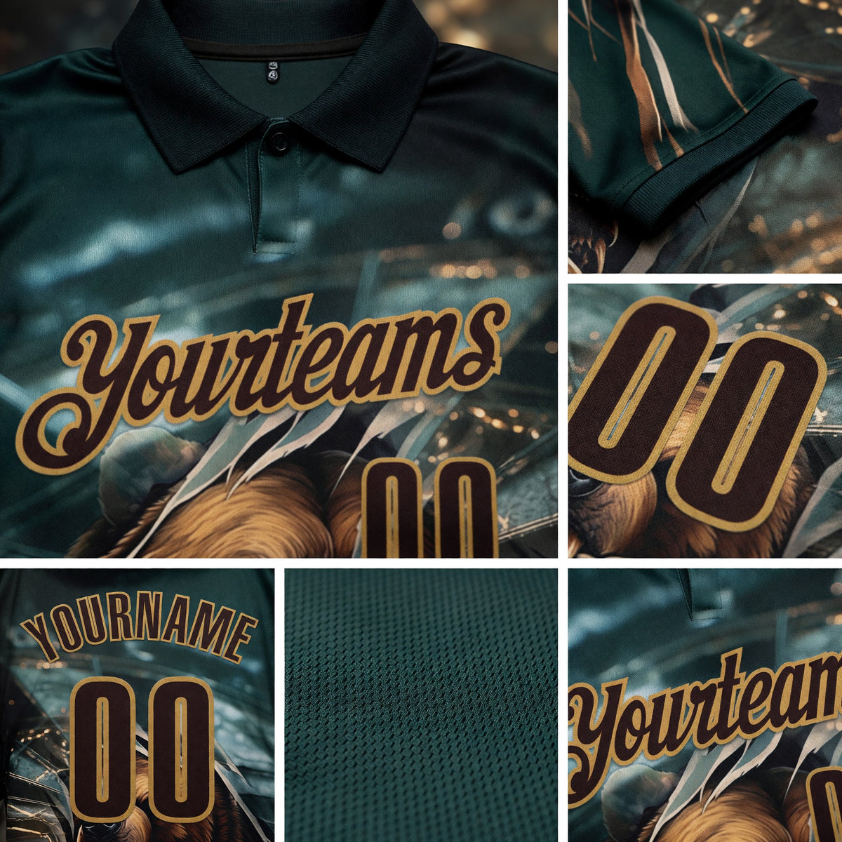 Custom Blue Brown-Old Gold Darts Bear Dartboard Performance Polo Shirt detail
