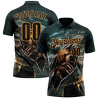 Custom Blue Brown-Old Gold Darts Bear Dartboard Performance Polo Shirt photo 1