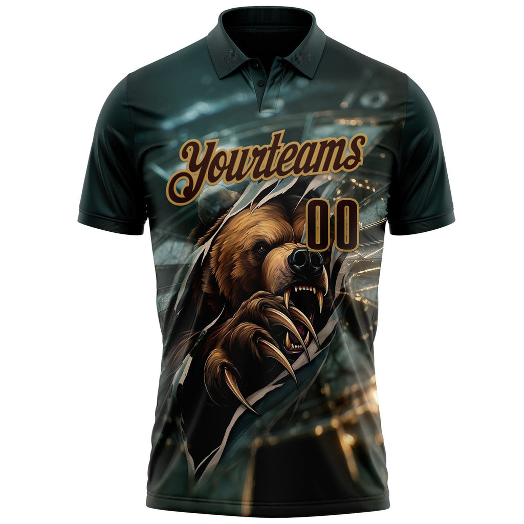 Custom Blue Brown-Old Gold Darts Bear Dartboard Performance Polo Shirt photo 2
