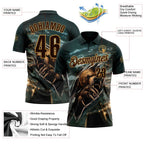 Custom Blue Brown-Old Gold Darts Bear Dartboard Performance Polo Shirt photo 3