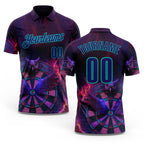 Custom Purple Dark Purple-Aqua Darts Owl Fire Dartboard Performance Polo Shirt