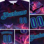 Custom Purple Dark Purple-Aqua Darts Owl Fire Dartboard Performance Polo Shirt detail