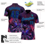 Custom Purple Dark Purple-Aqua Darts Owl Fire Dartboard Performance Polo Shirt photo 3