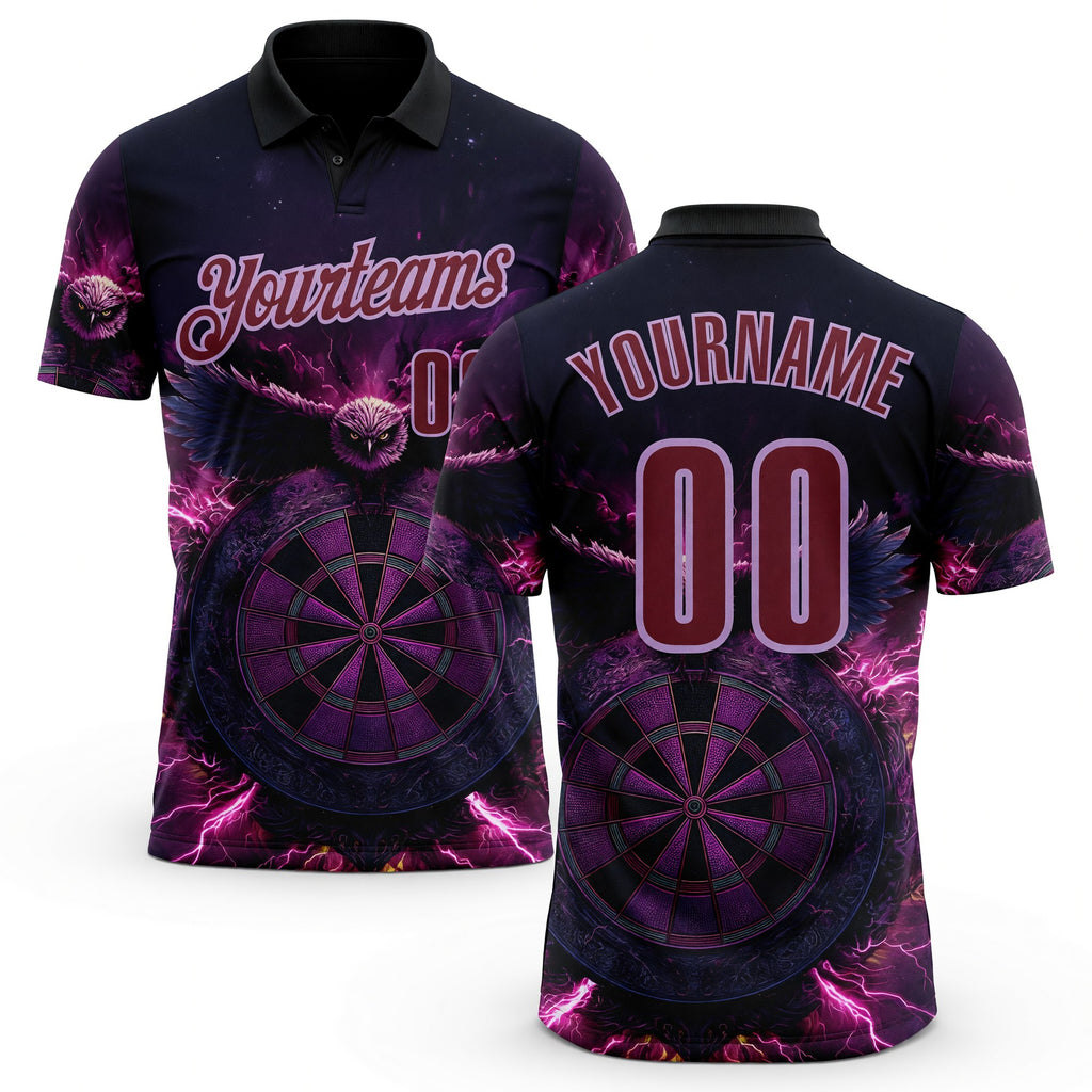 Custom Black Burgundy-Light Purple Darts Eagle Fire Dartboard Performance Polo Shirt