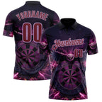Custom Black Burgundy-Light Purple Darts Eagle Fire Dartboard Performance Polo Shirt photo 1
