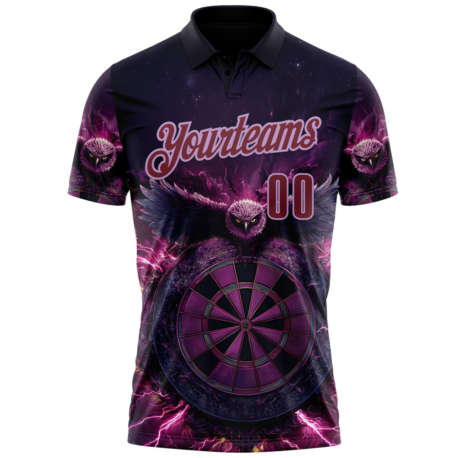 Custom Black Burgundy-Light Purple Darts Eagle Fire Dartboard Performance Polo Shirt photo 2
