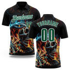 Custom Black Kelly Green-White Darts Viper Skull Lightning Dartboard Performance Polo Shirt