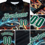 Custom Black Kelly Green-White Darts Viper Skull Lightning Dartboard Performance Polo Shirt detail