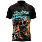 Custom Black Kelly Green-White Darts Viper Skull Lightning Dartboard Performance Polo Shirt photo 2