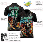Custom Black Kelly Green-White Darts Viper Skull Lightning Dartboard Performance Polo Shirt photo 3