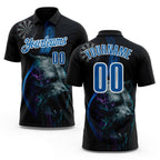 Custom Black Blue-White Darts Bear Dartboard Performance Polo Shirt