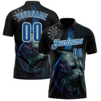 Custom Black Blue-White Darts Bear Dartboard Performance Polo Shirt photo 1