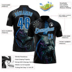 Custom Black Blue-White Darts Bear Dartboard Performance Polo Shirt photo 3