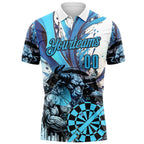 Custom White Sky Blue-Black Darts Bull Dartboard Performance Polo Shirt photo 2