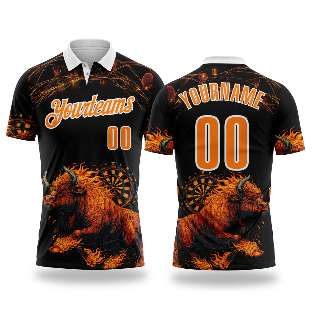 Custom Black Bay Orange-White Darts Bull Dartboard Performance Polo Shirt