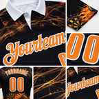 Custom Black Bay Orange-White Darts Bull Dartboard Performance Polo Shirt detail