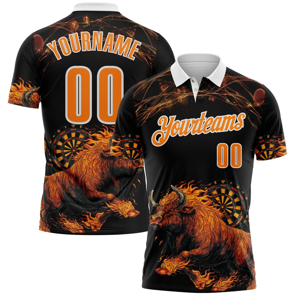 Custom Black Bay Orange-White Darts Bull Dartboard Performance Polo Shirt photo 1