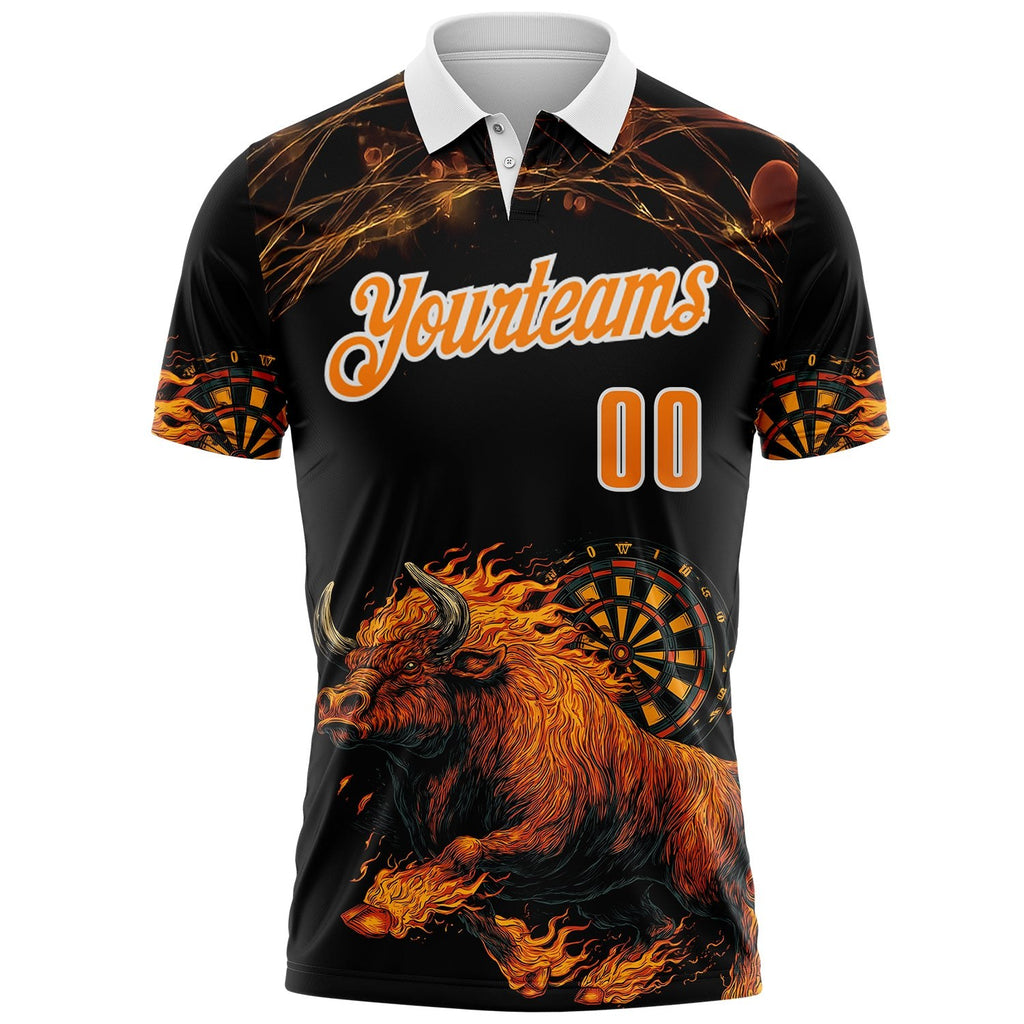 Custom Black Bay Orange-White Darts Bull Dartboard Performance Polo Shirt photo 2