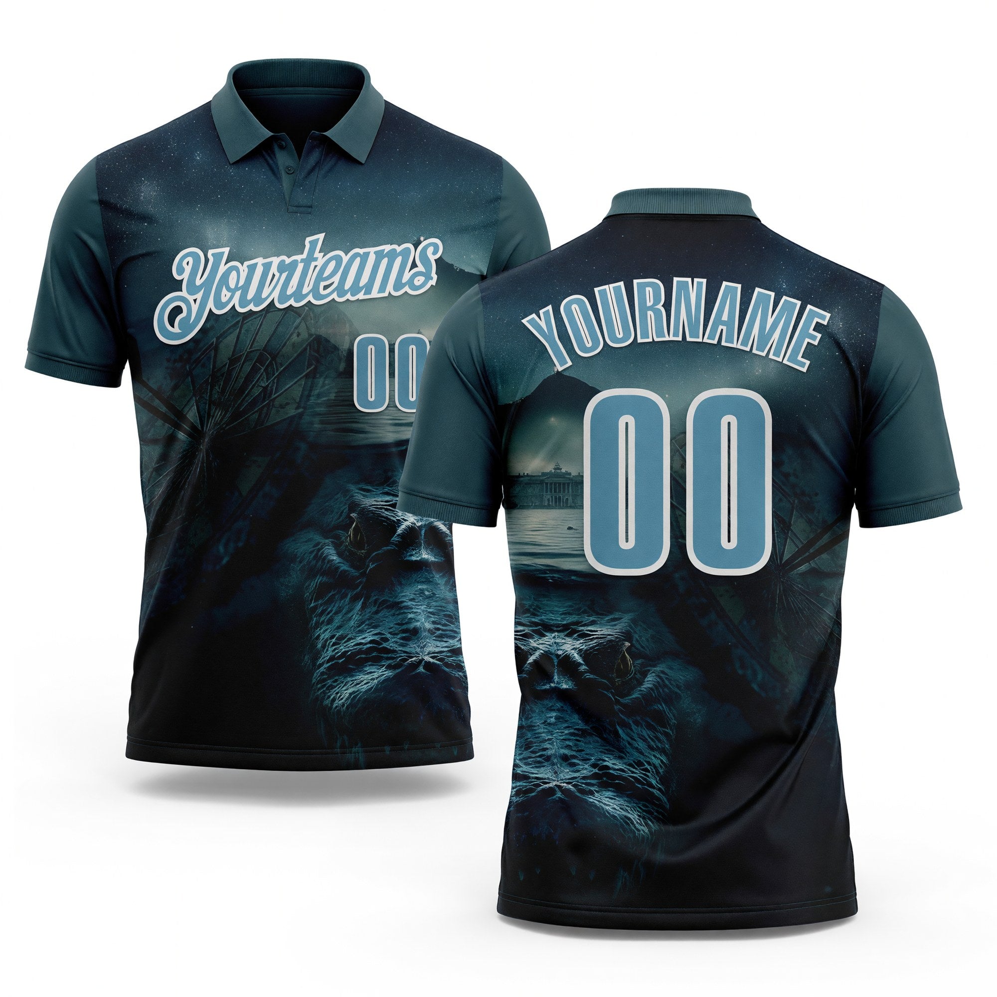 Custom Blue Shadow Blue-White Darts Crocodile Dartboard Performance Polo Shirt
