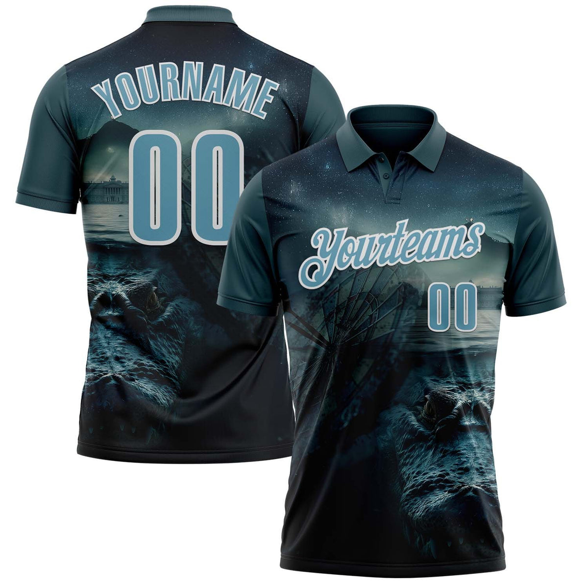 Custom Blue Shadow Blue-White Darts Crocodile Dartboard Performance Polo Shirt photo 1