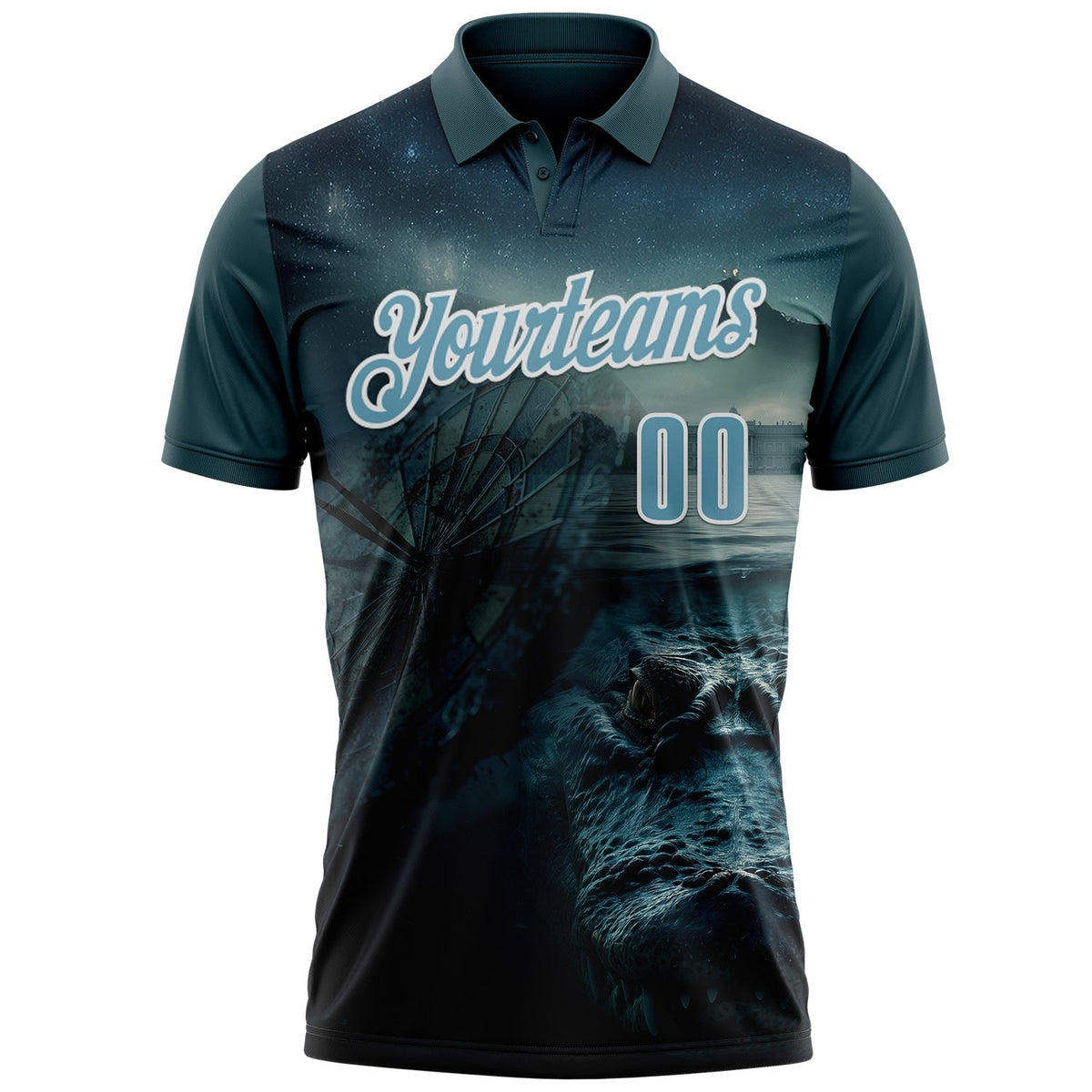 Custom Blue Shadow Blue-White Darts Crocodile Dartboard Performance Polo Shirt photo 2