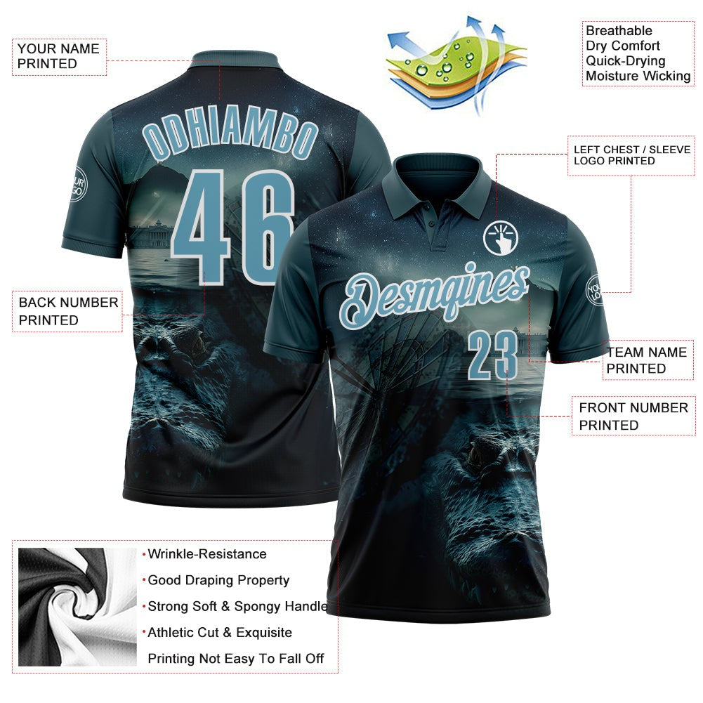 Custom Blue Shadow Blue-White Darts Crocodile Dartboard Performance Polo Shirt photo 3