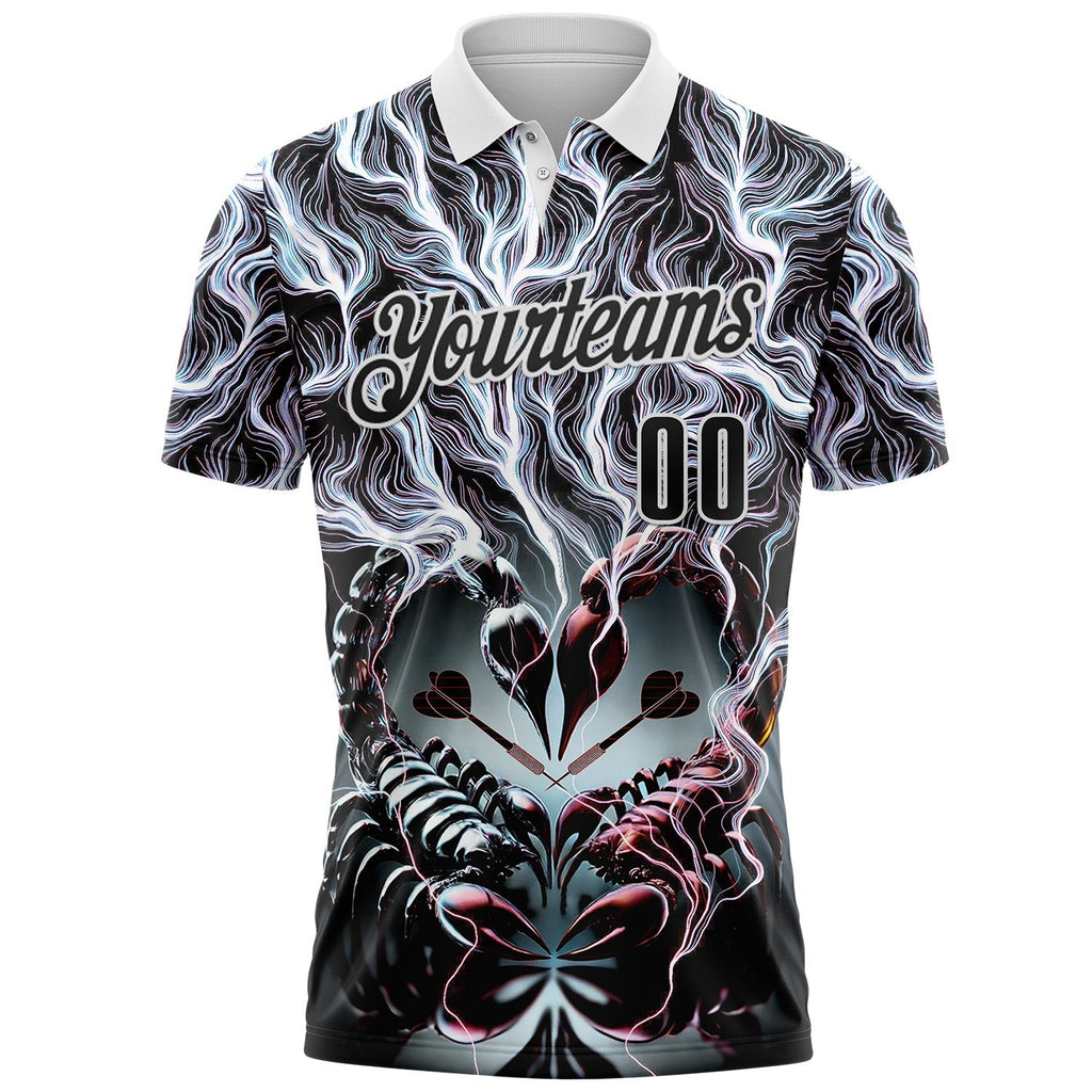 Custom Black-White Darts Scorpion Dartboard Performance Polo Shirt photo 2