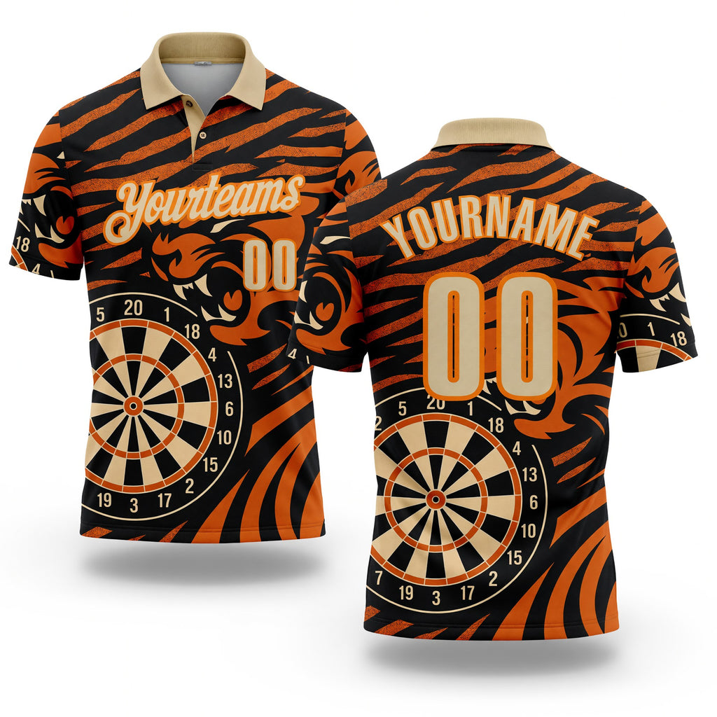 Custom Black Cream Orange-Bay Orange Darts Tiger Dartboard Performance Polo Shirt