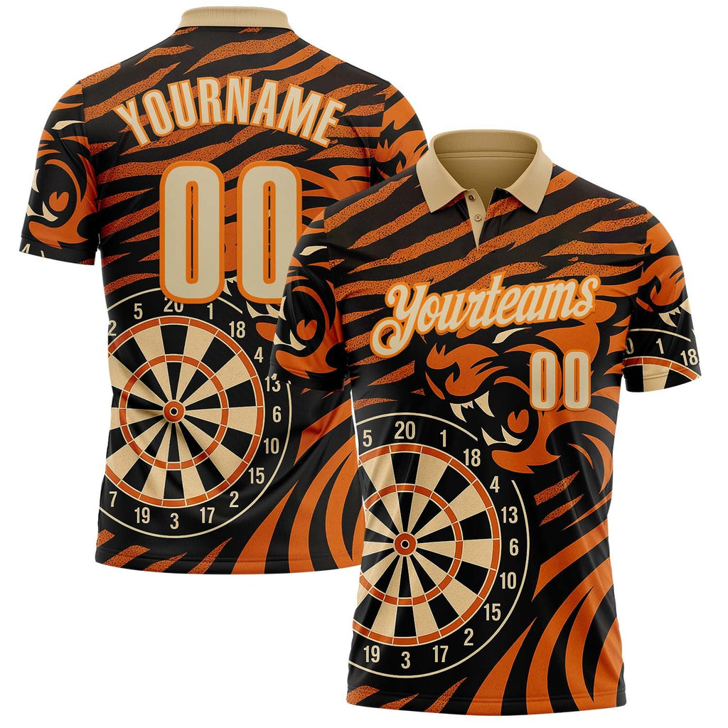 Custom Black Cream Orange-Bay Orange Darts Tiger Dartboard Performance Polo Shirt photo 1