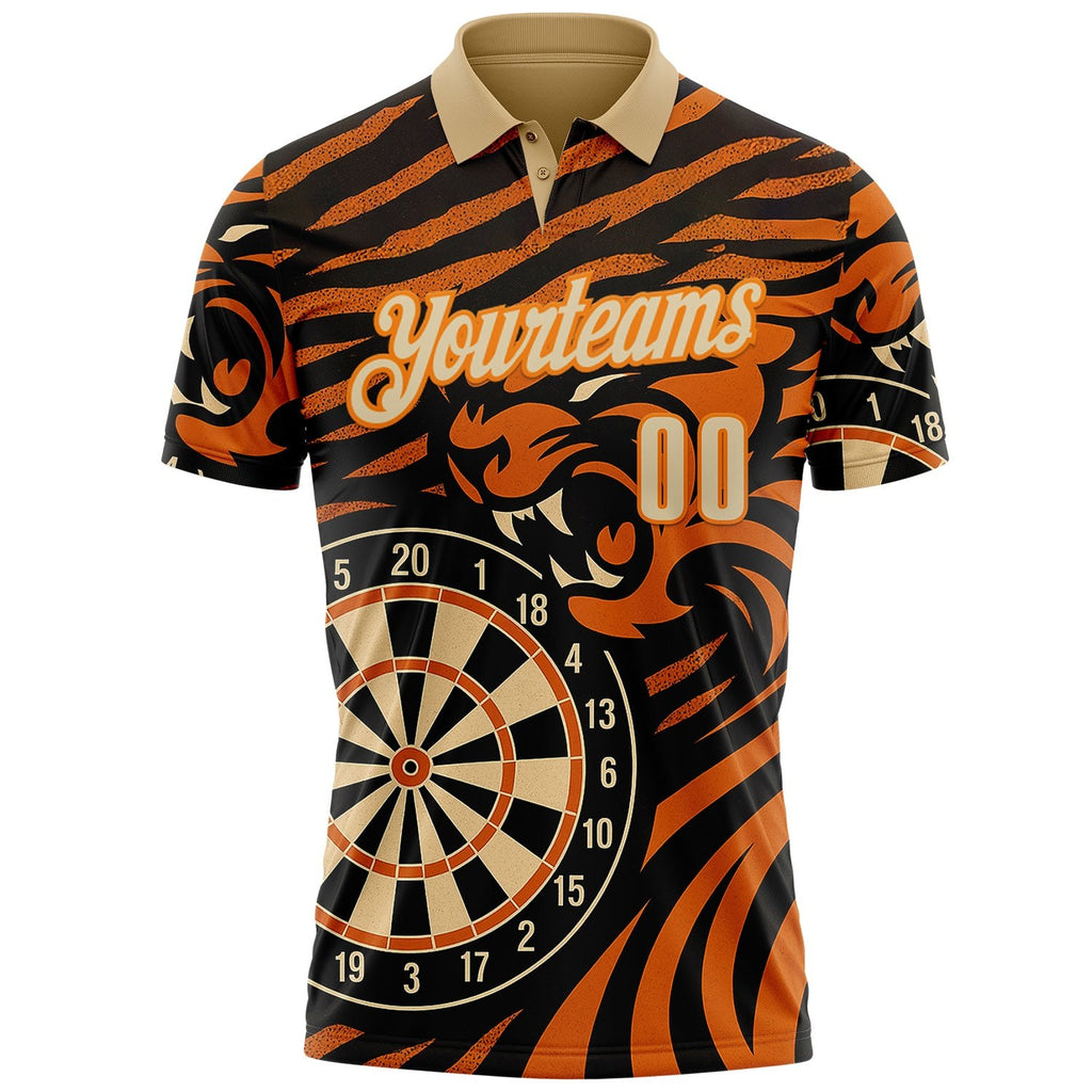 Custom Black Cream Orange-Bay Orange Darts Tiger Dartboard Performance Polo Shirt photo 2