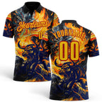 Custom Black Yellow-Red Darts Bull Fire Dartboard Performance Polo Shirt