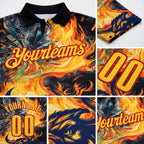 Custom Black Yellow-Red Darts Bull Fire Dartboard Performance Polo Shirt detail