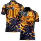 Custom Black Yellow-Red Darts Bull Fire Dartboard Performance Polo Shirt photo 1