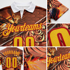 Custom Yellow-Red Darts Fire Scorpion Dartboard Performance Polo Shirt detail
