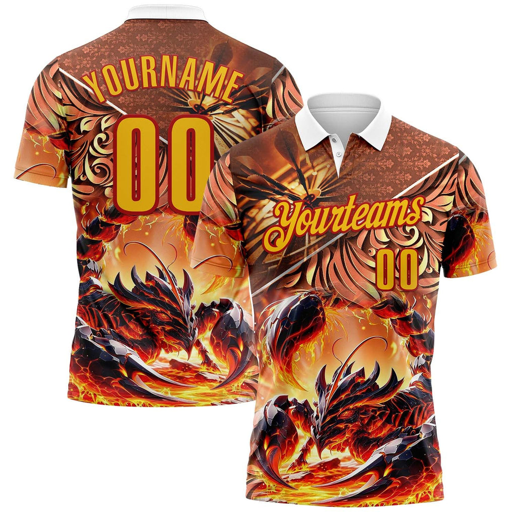 Custom Yellow-Red Darts Fire Scorpion Dartboard Performance Polo Shirt photo 1