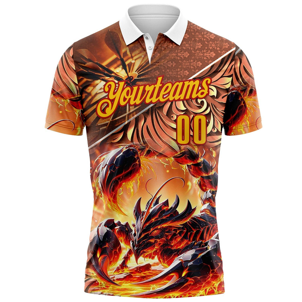 Custom Yellow-Red Darts Fire Scorpion Dartboard Performance Polo Shirt photo 2