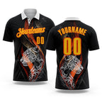 Custom Black Yellow-Orange Darts Tiger Dartboard Performance Polo Shirt