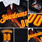Custom Black Yellow-Orange Darts Tiger Dartboard Performance Polo Shirt detail