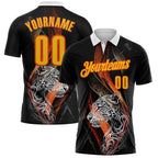 Custom Black Yellow-Orange Darts Tiger Dartboard Performance Polo Shirt photo 1