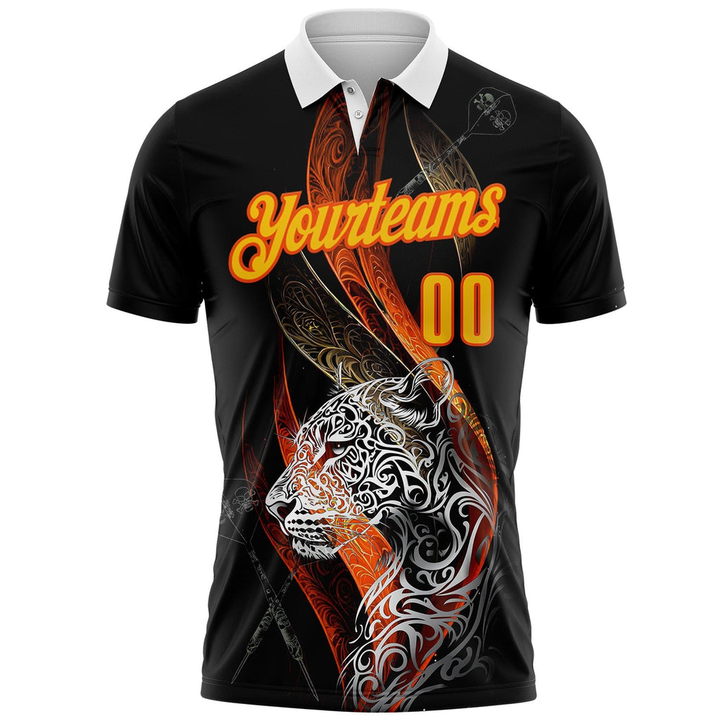 Custom Black Yellow-Orange Darts Tiger Dartboard Performance Polo Shirt photo 2