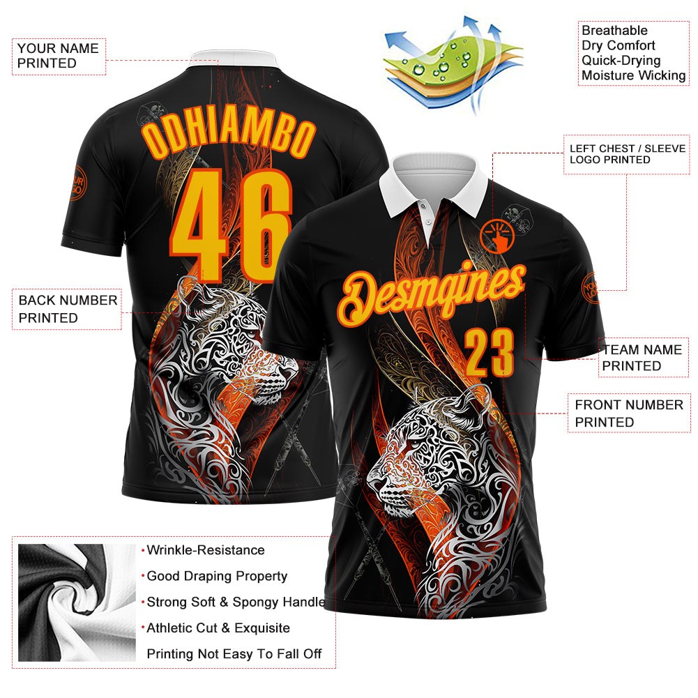 Custom Black Yellow-Orange Darts Tiger Dartboard Performance Polo Shirt photo 3